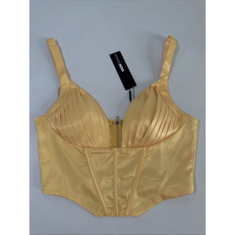 Fashion Nova Cropped Top Womens Medium Strap Corset Yellow Sexy Y2K
